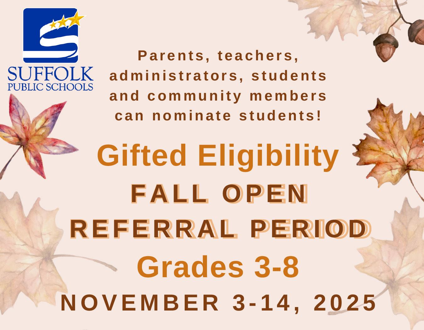  Gifted Education Fall Open Referral Period: November 3-14, 2025